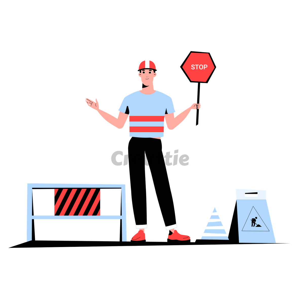 Download Construction Stop Sign Illustration in SVG & PNG