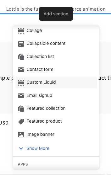 add a section shopify