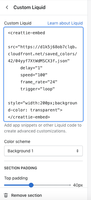 positing code in liquid editor